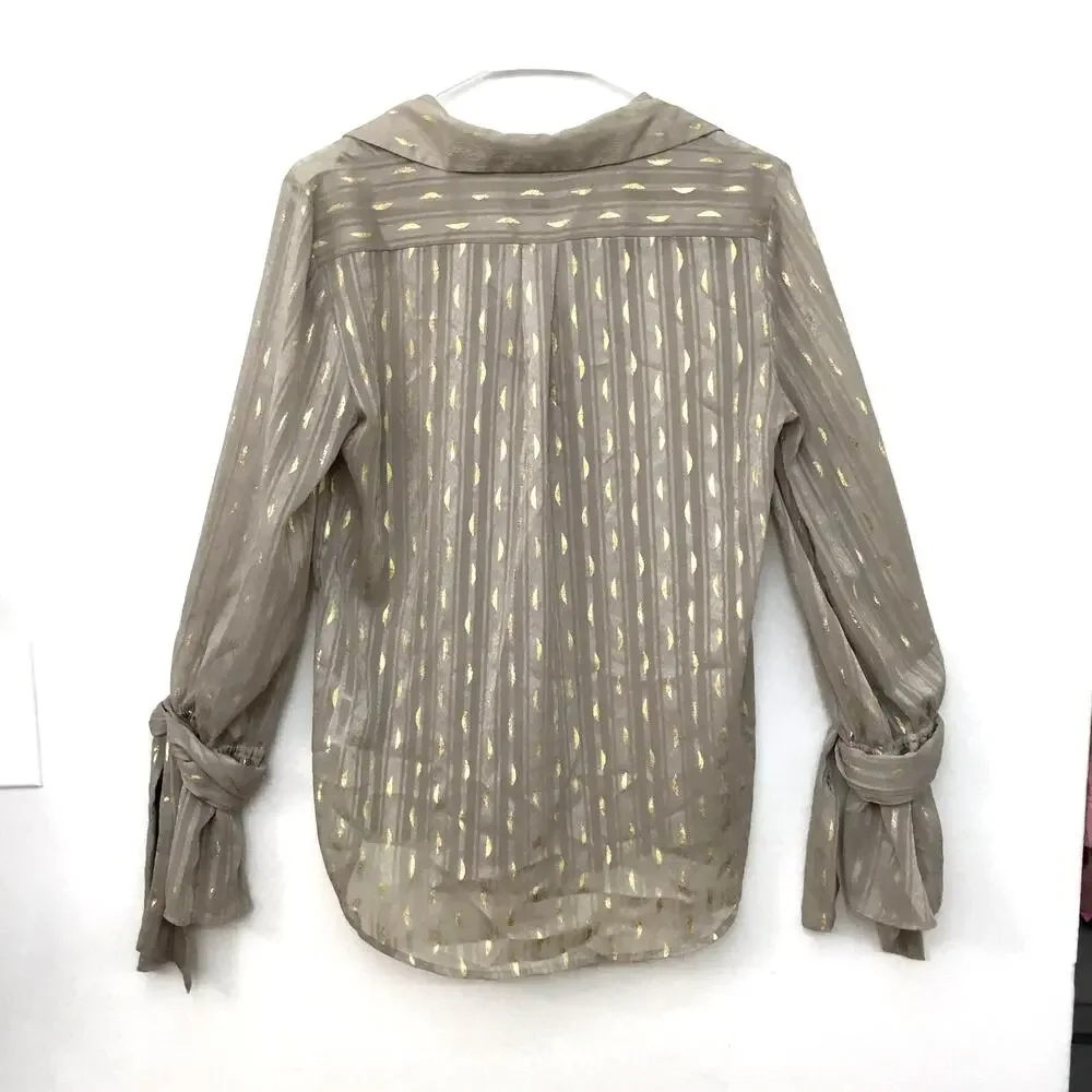 BANANA REPUBLIC Grey Gold Metallic Semi Sheer Button Down Dillon Shirt Sz S - Picture 3 of 9